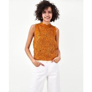 Zara Trafaluc Embroidered Lace Sleeveless Tank